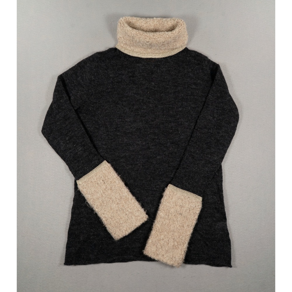 Tory Burch Alpaca Wool Blend Turtleneck Sweater Gray Beige Metallic Cuffs XS